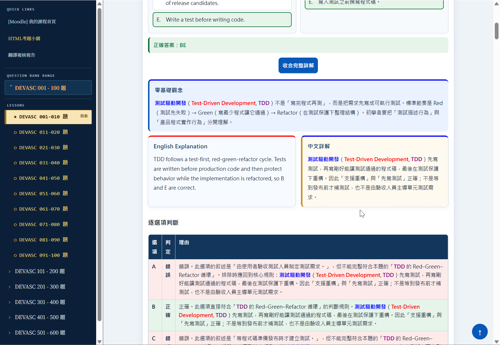 TDD 測試驅動開發雙語詳解與逐選項判斷