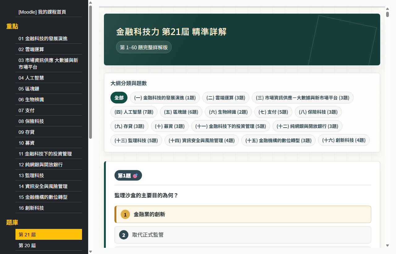 金融科技力 16 大單元與 21 屆側欄入口